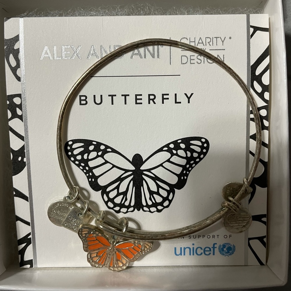 Alex and Ani Butterfly Charm Bangle